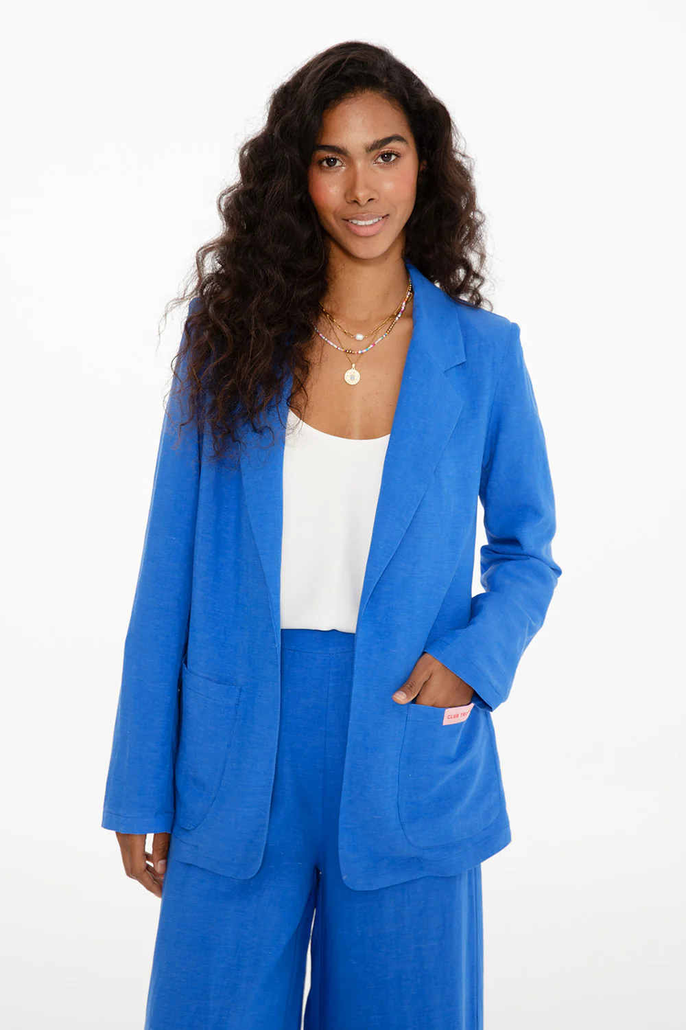 Marynarka z lnem Blue Margarita - Image 4
