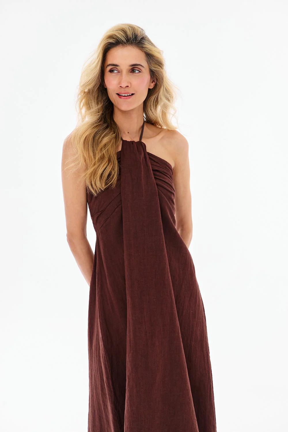 Sukienka lniana Deep Tan - Image 5